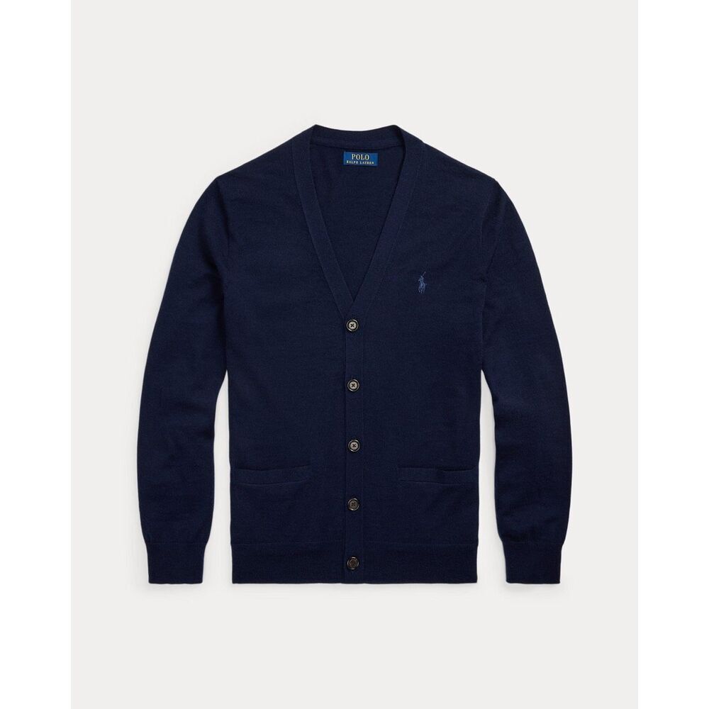 Polo Ralph Lauren Slim Fit Washable Wool V-Neck Cardigan Hunter Navy Size Small